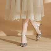 LBSFY  - 2024 6cm 8cm Summer Women's heels Sequin buckle stilettos  PROM Party high-heeled sandals Comfortable women's  Graduation Heels